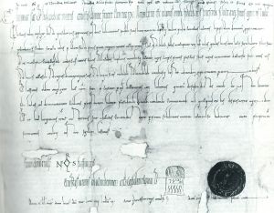 Documento di re Arnolfo dd. 20 febbraio 888, contenente la prima menzione di Fiè (Archivio Diocesano di Bressanone)